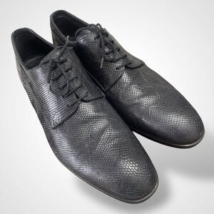 EMPORIO ARMANI Snakeskin Effect Leather Derby Shoes Men Size 10 Black Lace-Up